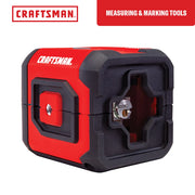 A red and black Craftsman branded laser measuring and marking tool, shown from an angle with prominent lens and protective casing. Product category label 'Measuring & Marking Tools' appears in the image.