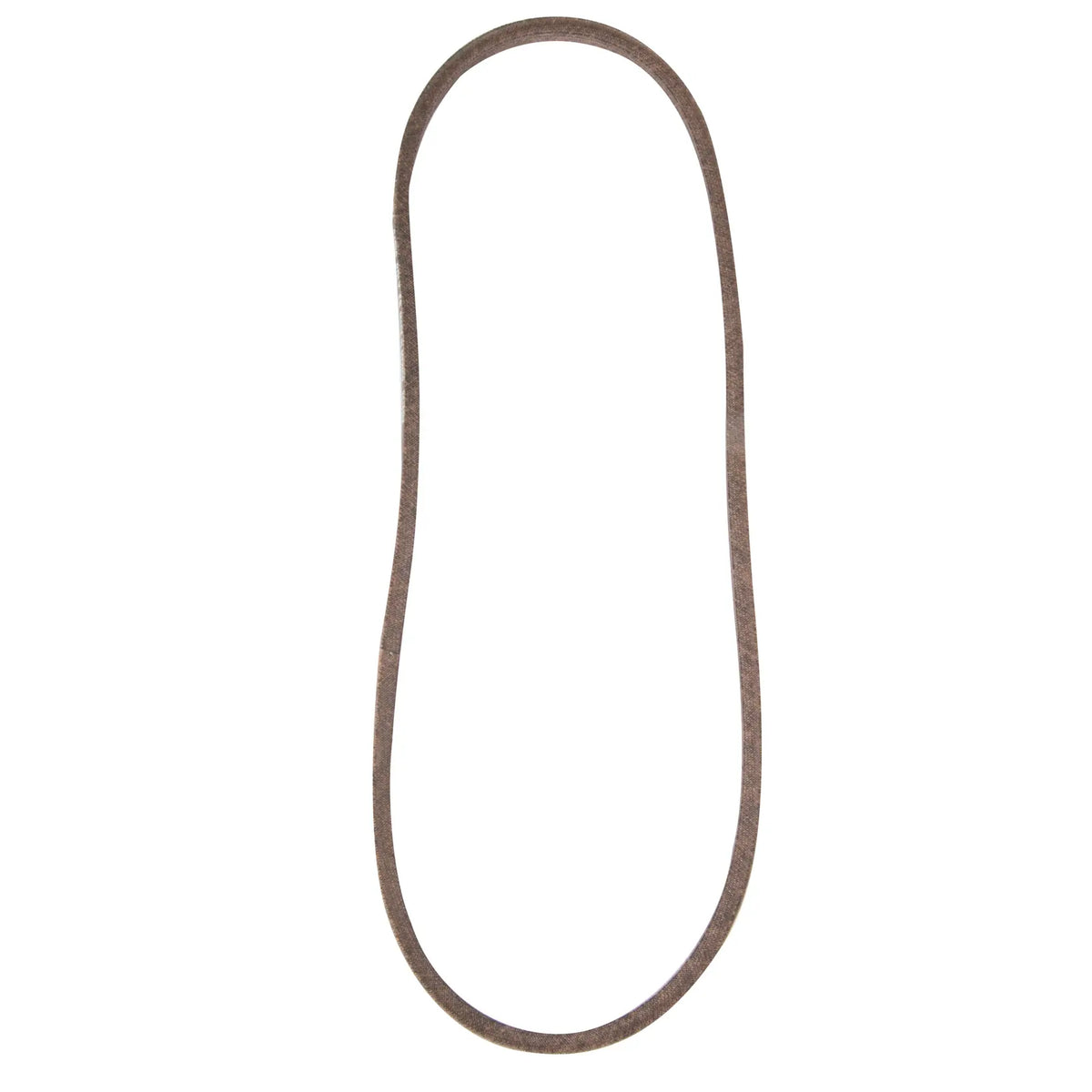 A brown sanding belt, oval-shaped and made of abrasive material, typically used for sanding or grinding surfaces.